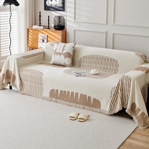 VanderHOME Housse de canapé Art Abstrait,Multifonction Jeté de Canapé Grande Taille, Réversible Couvre Canapé Jete de Canape Polyvalente 180 * 150cm-Curry