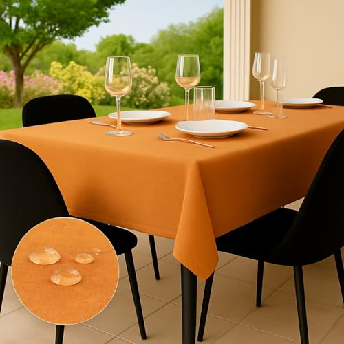 Flowen Tovaglia Antimacchia Rettangolare Impermeabile Arancione 80x80 Made in Italy Tovaglie Copri Tavolo da Interno Elegante per Occasioni Natale da Tavola Giardino Esterno Poliestere Idrorepellente