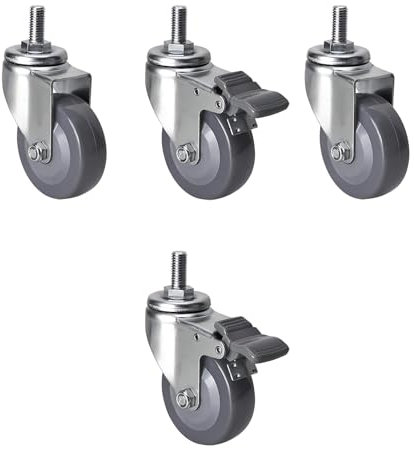 Silenciosa Rueda Giratoria De Poliuretano De Vástago Roscado M12 Juego De 4, 63mm 75mm 100mm Ruedas De Repuesto Con Freno, Ruedas Industriales Para Muebles, Aparato, Carro Y Equipo Ruedas(75mm)