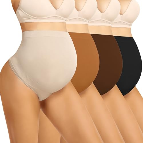 Boguish Ropa Interior de Maternidad, Tanga sobre el Vientre, Faja Moldeadora para Embarazo, sin Costuras, para Mujer, Negro/Nude/Café/Marrón, XL