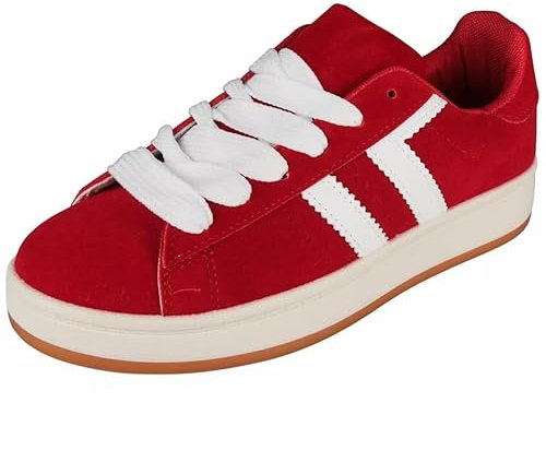 LoudLook Ladies Lace Up Trainers Womens Platform Comfy Heel Pumps Gym Sneakers Shoes Size Red 5