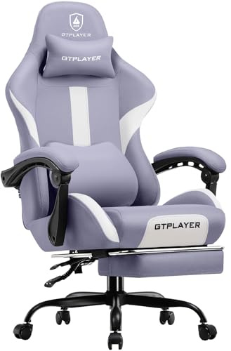 GTPLAYER Chaise Gaming, Chaise de Gamer, Chaise de Bureau Respirante en Tissu de Haute Qualité, Chaise PC Ergonomique, Chaise de Bureau Réglable et Pivotante avec Repose-Pieds, Supporte 150 kg, Violet