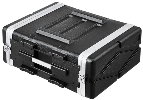 VEVOR Mallette Rack 4U Profondeur 488,95 mm Valise de Transport Coque en ABS avec Poignée, Loquets Papillon Robustes, Panneaux Avant Arrière Amovibles, pour Amplis, Mixeurs, Récepteurs de Microphone