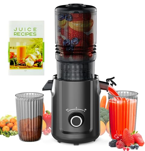 Hobsir Juicer Machines, 5.3-Inch Cold Press Juicers, Masticating Slow Juicer Machine with 300W, Large Feed Chute Juice Machines for Vegetables and Fruits, Easy to Clean Juicers Magic, Black