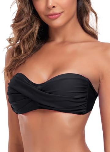 Ocean Blues Maillots de bain sans bretelles pour femmes bandeau bikini haut à nouer dans le dos, Noir , L