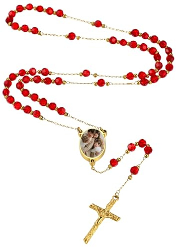 MMXX Collana Rosario Personalizzato con Foto Testo per Uomini Donne Collana Croce Cattolica Grani di Preghiera Cattolici Personalizzati Ciondolo Crocifisso Regali Religiosi - Rosso