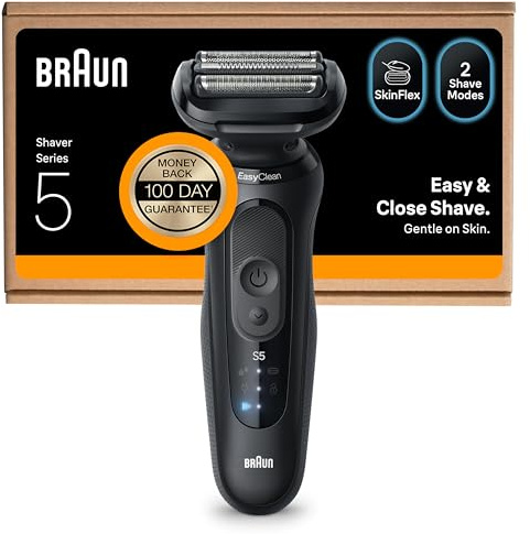 Braun Series 5 Electric Shaver, Up to 50 min, Cordless, Wet & Dry Razor for Men, 100 Percent Waterproof, 52-N1000SI, Black