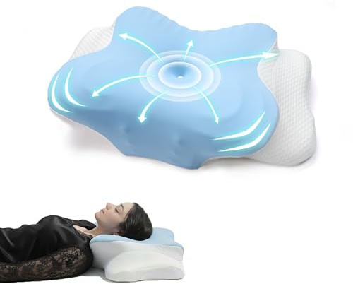 QurMance Cuscino Cervicale per Dormire – 2 in 1 Cuscino per Cervicale in Memory Foam– Cuscino Ortopedico Cervicale Ergonomico per Collo e Spalle– Ideale per Corretta Postura