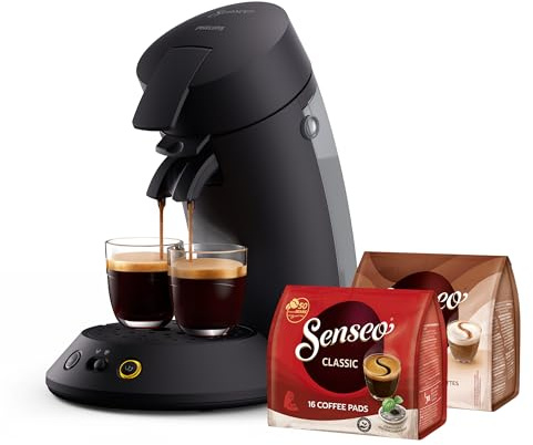 PHILIPS Senseo Original Plus Winterdesign, Schwarz, 2 Spezialitäten | 1 oder 2 Tassen, Unter 1 Min Brühzeit, Coffee Boost, Crema Plus, 0,7 L, inkl. 2 Padpacks (CSA210/69)