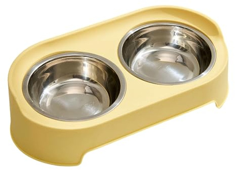 Generisch 2026 Food Water Bowl for Cats Indoor with 2 Stainless Steel Feeding Bowls, Waterproof, Suitable for Cats (Yellow, 34 x 17 x 9 cm)