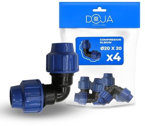 DOJA Barcelona Codo Compresion PP - Pack 4-20x20mm - Fácil Instalación - Codo de Compresión para Tubería de Polietileno Material Resistente - Conector Compresión MDPE, Ideales para Riego