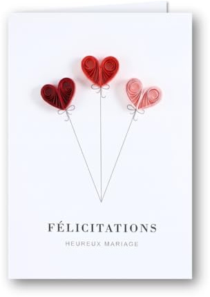OVELINE Carte de Félicitations Mariage – Cœurs Quilling – Format A6 (10,5 x 14,8 cm) – Enveloppe Incluse – Fabriqué en France