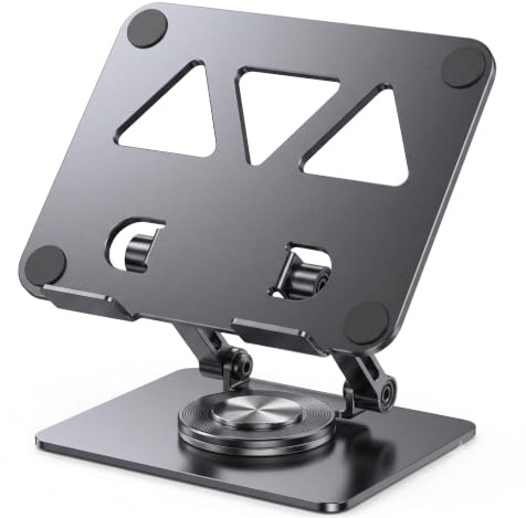 Kebuye Tablet Stand for Desk - 360° Rotating Metal iPad Holder Foldable | Adjustable Tablet Holder Dual Support Rods Heavy Duty Base Anti-Slip Pads for iPad, Galaxy Tab, Kindle, iPhone, 4-11 inch