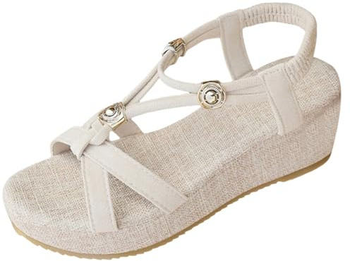 Zapatos Mujer Verano Tacón Cuña - Alpargatas Estilo Peeptoe Boho Zapatos de Playa Suave Transpirable Sandalias de Plataforma Cómodas Zapatos de Verano Sandalias Casuales para Verano Playa Y Diario