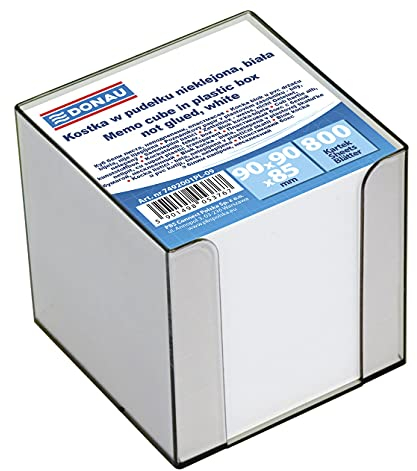 DONAU 7492001PL-09 Ökologischer Würfel Zettelkasten/ Zettelbox/ Zettelklotz Nicht Verklebt, in Einer Kunststoff Box/ circa 800 Blatt, 90 x 90x 85mm, Farbe: Weiß