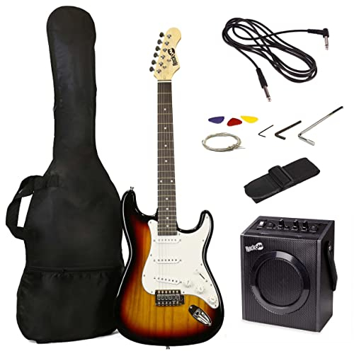 RockJam Full Size Electric Guitar Kit with 10-Watt Guitar Amp, Lessons, Strap, Gig Bag, Picks, Whammy, Lead and Spare Strings - SunBurst