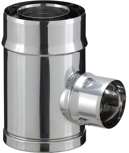 Element droit inox avec prise d'air pour poele a granules - PGI pour poeles a Pellets - Diametre 80/130 avec prise d'air a 90 - Finition : Inox