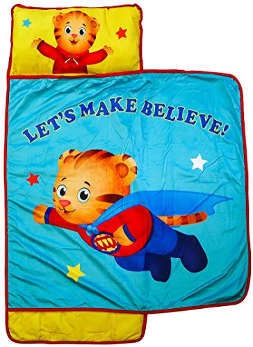Jay Franco Tapis de sieste pour enfants avec oreiller et couverture intégrés – Sac de couchage en microfibre douce de 116,8 x 50,8 cm avec étiquette et poignée pour école, voyage, soirée pyjama, bleu