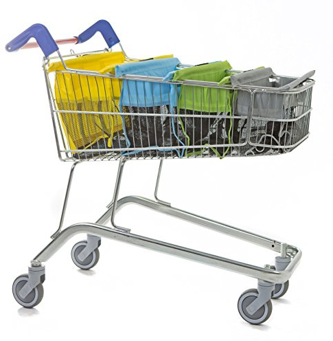 Trolley Bags for Shopping Trolley, Pack of 4 Express Pastel Bags for Shallow Trolleys, Replace Carrier Bags, Heavy Duty Reusable Fabric Foldable Bag for Grocery Food Shopping