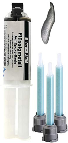 Ber-Fix 2K Flüssigmetall 25g + 3 Spitzen, hitzebeständig bis 120°C, Metallkleber & Metallspachtel, ideal für Metallreparaturen, schnelle Aushärtung, starke Haftung