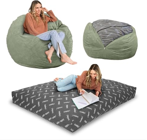 CordaRoy's Chenille Bean Bag-Convertible Bean Bag Chair-Machine-Washable Chenille Fabric Cover-for Basement,Living Room,Game Room,Dorm & More - Full Size - Moss | Made in the USA