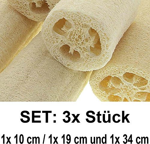 Luffa Gurke Schwamm, Kosmetex Set 10, 19 und 34cm Luffagurke Luffaschwamm, der Naturfaser Schwamm, 3 Stück