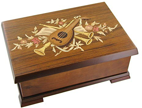 Lutèce Créations Musikalisk smyckeskrin i massivt trä med inlägg, traditionella musikinstrument och dansande ballerina - The Swan Lake