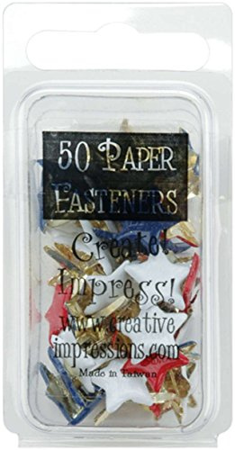 Creative Impressions Painted Metal Paper Fasteners 50/Pkg-Stars/Red, White & Blue