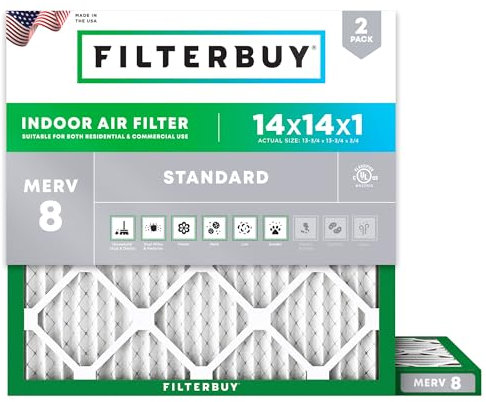 Filterbuy 14x14x1 Luftfilter MERV 8 Staubschutz (2er-Pack), plissierter HVAC AC Ofen Luftfilter Ersatz (tatsächliche Größe: 13.50 x 13.50 x 0.75 zoll)