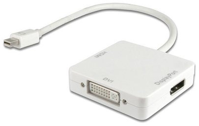 Connectland AD-MINI-DP-TO-HDMI-DVI-DP - Adattatore 3 in 1, da Mini DisplayPort a HDMI/DVI/DP, colore: Bianco