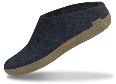 Glerups 100% quality wool mix Slipper with leather sole - Unisex Slip-on - Denim