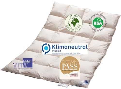 Vitaschlaf® Bio-Luxe-KBA TESTSIEGER - W6 - EXTRA WARM 100% GÄNSE Organic Daunendecke Deutsche Qualität Downpass 135x200cm