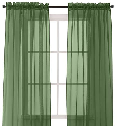 Elegant Comfort 2-Piece SHEER PANEL with 2inch ROD POCKET - Window Curtains 60-inch width X 84-inch Length - Hunter Green