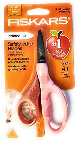 Fiskars 5 Pointed-Tip Scissors for Kids 4-7 - Scissors for School or Crafting - Back to School Supplies - Pink