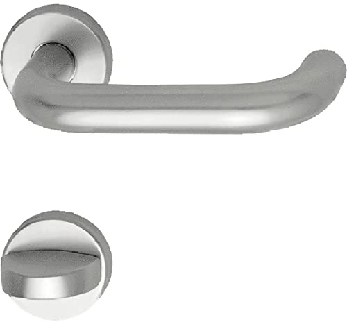 GRUNDMANN Geos 102805 Silver 1754/D6K Handle Set on Rosette WC ÖNORM Door Fitting VK 8.5, Anodised Aluminium Matt