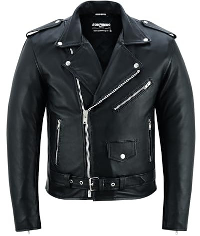 Bohmberg Herrenlederjacke aus Vollnarbenleder Schwarz-Heavy Weight-Classic-Echtleder Zeitloser Klassiker in Unverkennbar Maskulinem Biker-Look - 3XL