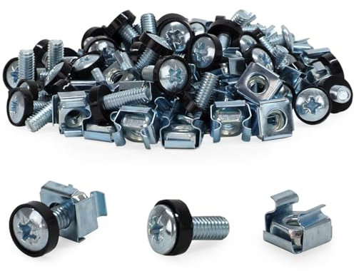 Waytex 37343 Kit Ecrou Cage avec Vis et rondelle pour Baie de brassage, Coffret réseau, Baie serveur - Lot de 50