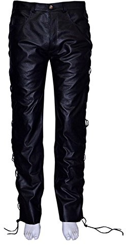 Laced 501 Men's Black Real Genuine Hide Leather Motorcycle Biker Jeans Trouser (32)