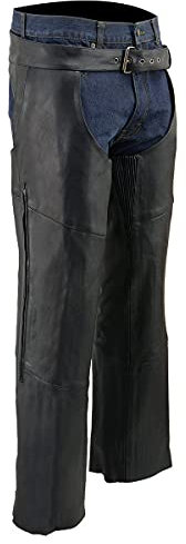 Milwaukee Leather Chaps für Herren, schwarz, belüftet, nacktes Leder, Seitentasche, Stretch, Oberschenkel, Motorradchap ML1129-4XL