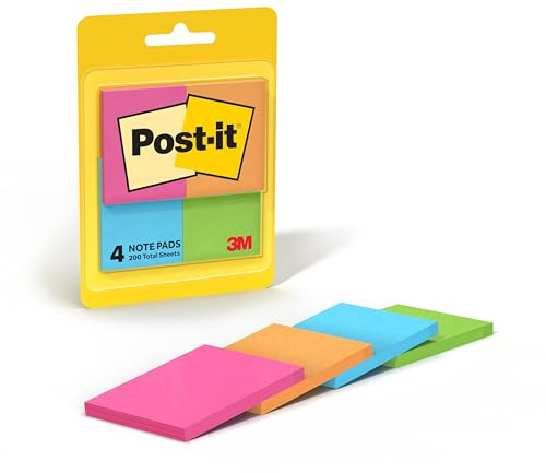 Post-it Notes, 1.5 in x 2 in, Blue, Pink, Yellow 50feuilles Cape Town Collection, 4 Pads/Pack – Post-it (1.5 in x 2 in, Cape Town, 4 Pads/Pack, 15 mm, 20 mm, 50 Sheets)