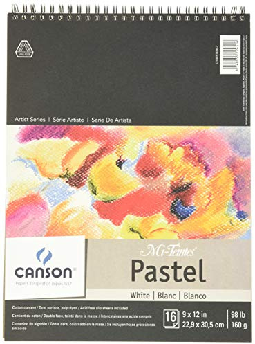 Canson Artist Series Mi-Teintes Pastel Paper, White, Wirebound Pad, 9x12 inches, 16 Sheets (98lb/160g) - Artist Paper for Adults and Students