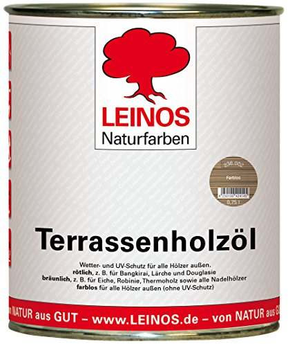 LEINOS Terrassenholzöl 236 | 0,75 Liter | Hochwertiges Holzöl für außen | Für Terrassen, Zäune, Kinderspielgeräte | Farbton: farblos | Tiefer Holzschutz & leichte Anwendung