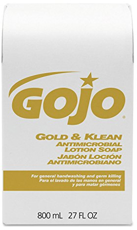GOJO 800 Series Gold & Klean Antimicrobial Lotion Soap, 800 mL Lotion Soap Refill for GOJO Bag-in-Box Dispenser (Case of 12) - 9127-12