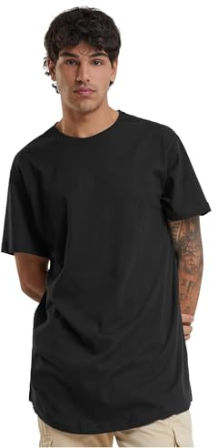 Urban Classics Homme Shaped Long Tee Manches Courtes Ourlet Arrondi Col Rond Basique Streetwear Minimaliste 100 Coton Jersey, Noir (Black 7), L EU
