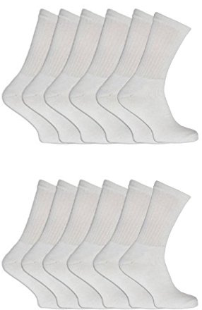 New Mens 12 Pairs COTTON RICH Plain White Sport Socks UK 6-11 EUR 39-45