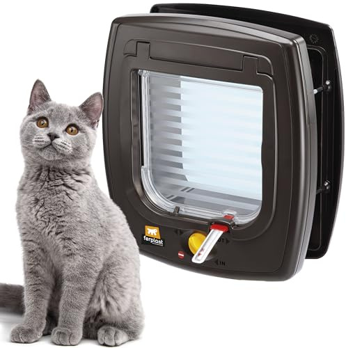Ferplast Magnetische Katzenklappe, Katzentür, 4-Wege steuerbarer EIN- und Ausgang, inklusive Magnetanhänger mit Halsband, Swing 7, Braun