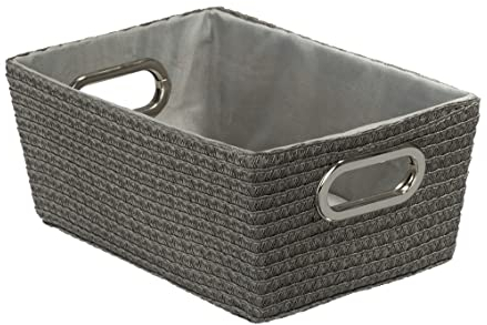 WENKO Aufbewahrungskorb Mod. Chromo stilvoller Aufbewahrungskorb für Badaccessoires und Küchenutensilien in Trendiger Flecht-Optik mit Chromgriffen 28 x 12 x 19,5 cm aus Polypropylen Grau