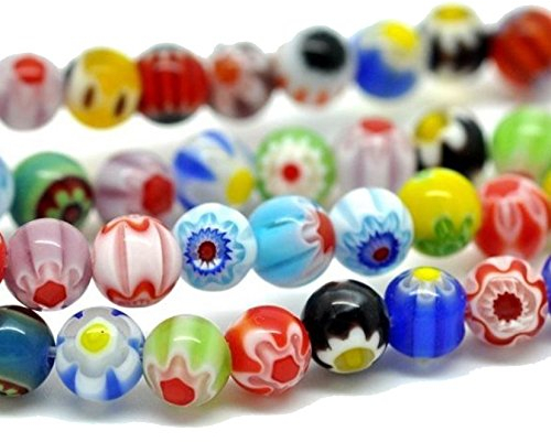 Perlin Millefiori Perlen 4mm Glasperlen Rund Handgearbeitete 95stk MEHRFARBIG 1 STRANG MIX FARBEN