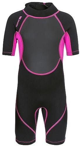 Trespass Scubadive, Black / Passion Pink, 16Y, Kurzer 3mm-Neoprenanzug mit 7mm-Reißverschluss für Kinder / Mädchen 2-16 Jahre, 16 Jahre, Schwarz