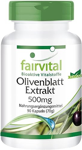 Fairvital | Olivenblatt-Extrakt 500mg - 90 Kapseln - HOCHDOSIERT mit 20% Oleuropein - VEGAN - Olea europaea
